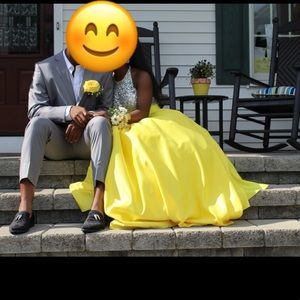 Yellow and silver diamond studded prom dress
